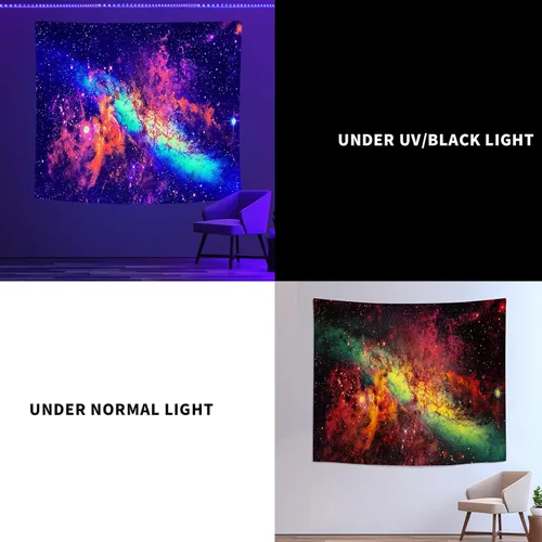 Miniatura 7 de PSYHILAR Blacklight Tapestry - Póster para colgar en la pared, diseño de galaxia, nebulosa, estrellas, galaxia, nebulosa, universo neón, reactivo a