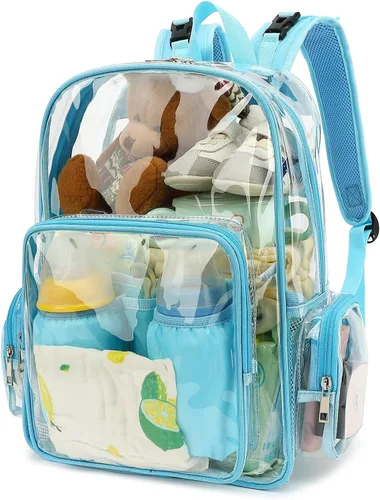 Miniatura 8 de Mochila transparente para pañales para bebés, niñas y niños, bolsas de pañales para mamá para mujeres (negro)