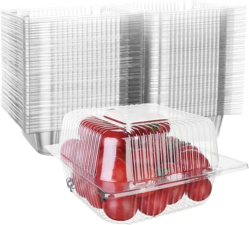 250 unidades de 5 x 5 pulgadas Clamshell bandeja para llevar recipientes de plástico con bisagras para alimentos, caja de comida desechable,