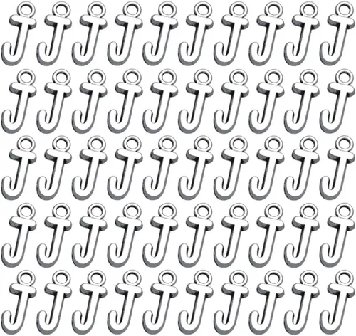 Miniatura 9 de 50 dijes de aleación con dije del alfabeto inglés J para hacer joyas, accesorios para hacer joyas, collar con inicial j para pulsera (plata antigua)