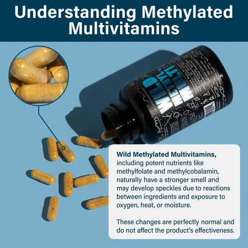 Miniatura 5 de Multivitamínico metilado Wild para mujeres y hombres Multivitamina diaria Suplemento MTHFR sin hierro B12 metilado, folato, vitamina C, A, K2