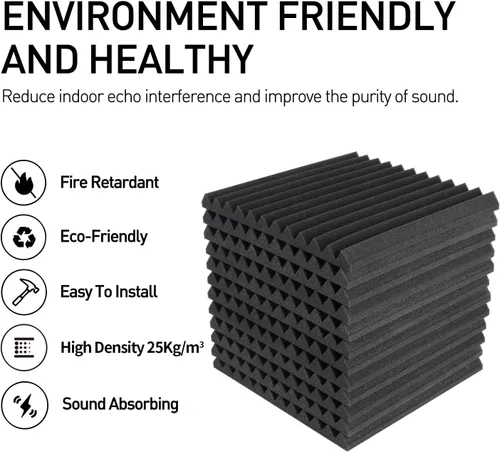 Miniatura 3 de Focusound - Paquete de 80 paneles de espuma acústica de 1 x 12 x 12 pulgadas, paneles de espuma de insonorización con cancelación de ruido, paneles