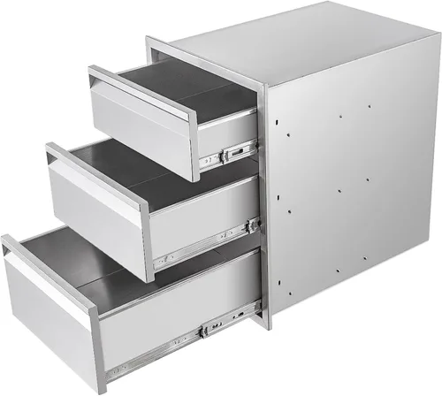 Miniatura 7 de Cajón de Cocina Exterior de 14 pulgadas de Ancho de Acero Inoxidable BBQ Cajón Triple Montaje Empotrado para Isla de Cocina Exterior