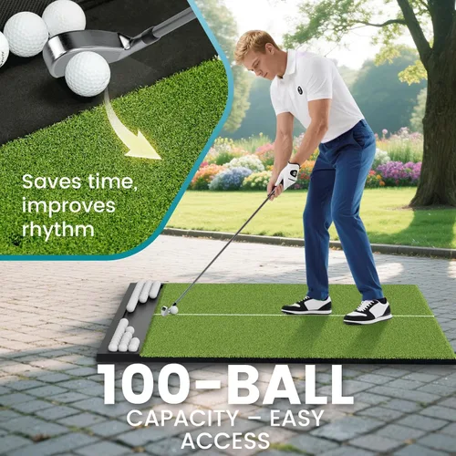 Miniatura 5 de Alfombrilla de golf con bandeja de pelotas, 5 x 4 / 6 x 4 pies, 1.024 in / 1.220 in de grosor, césped Pro & Elite con línea de camino de columpio