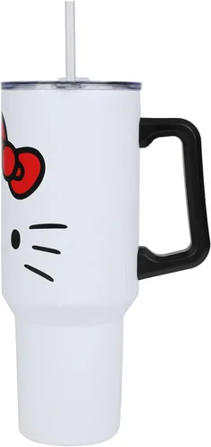 Miniatura 4 de Bioworld Hello Kitty - Vaso de acero inoxidable con tapa a prueba de fugas, 40 onzas Hello Kitty cara