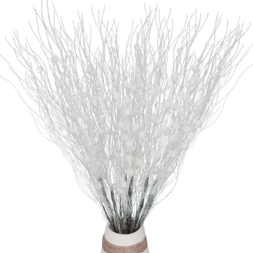 Miniatura 8 de 10 piezas de tallos de bayas artificiales con purpurina para adornos de árbol de Navidad, aerosoles rizados, ramas falsas de bayas con purpurina