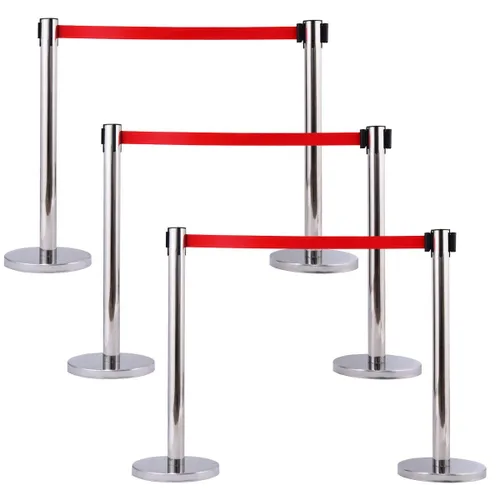 Goplus 6 postes de anclaje, postes de acero inoxidable con cinturón retráctil de 6.5 pies, poste de cola de postes, barrera de control de multitudes