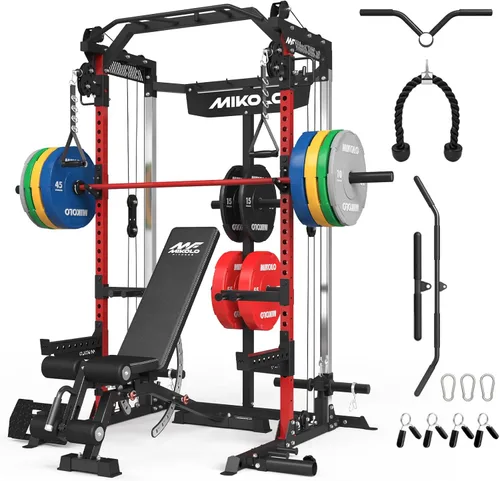 Miniatura 11 de Mikolo Power Cage, 2000LB Power Rack with Independent Dual Pulley System, Multi-Function Home Gym Workout Machine for Cable Crossover and Squat