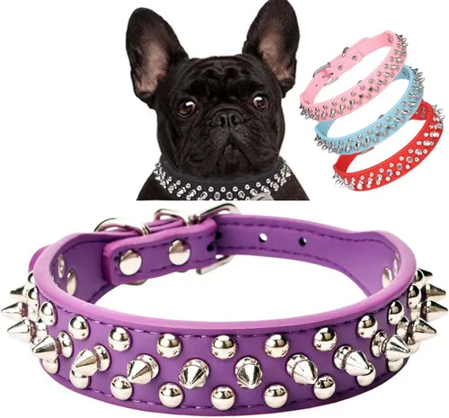Miniatura 22 de Serijoars Collar para perro con clavos, de piel sintética suave con remaches de hongos, collar ajustable para cachorros (L, Rojo)