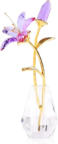 Miniatura 11 de YWHL Figura de flor de lirio de cristal con jarrón, hecha a mano, regalo de flor de lirio azul para mujer, regalos de boda para pareja, decoración