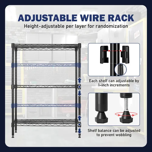 Miniatura 6 de PayLessHere Estante de alambre de 3 niveles 23"x13"x30" Negro Estantes ajustables Estantes de almacenamiento resistentes, soporta hasta