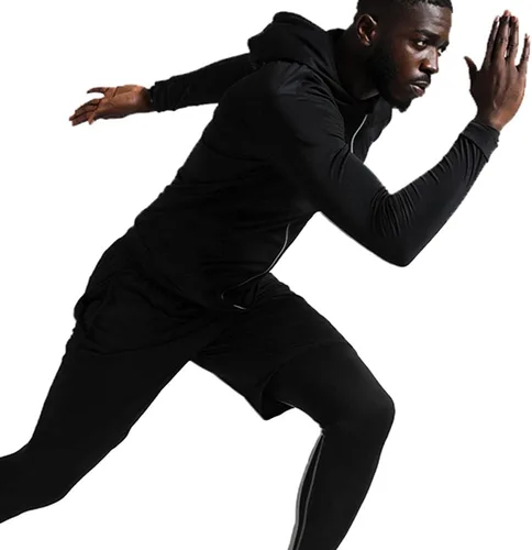 Miniatura 4 de BUYJYA Pantalones de compresión para hombre, camisa de manga larga, conjuntos atléticos, ropa de gimnasio, entrenamiento, 5 uds