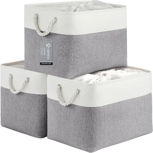 Miniatura 59 de Cestas de almacenamiento para estantes de 11.8 x 7.9 x 5.2 pulgadas, contenedores de almacenamiento plegables de tela con asas, organizador
