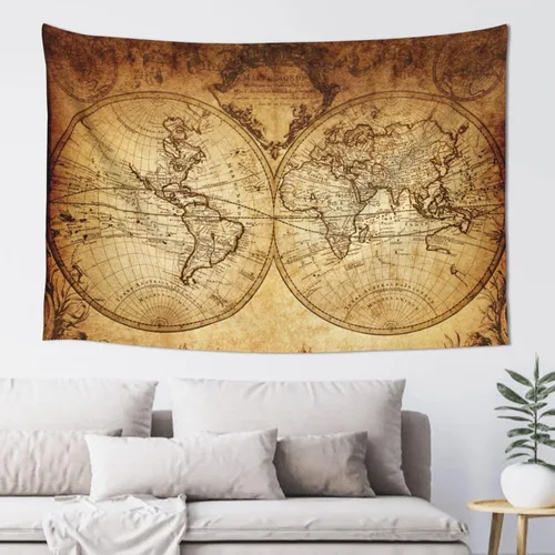Miniatura 17 de MOUNDHONG Tapiz negro retro con mapa del mundo para colgar en la pared, tapiz de arte retro para pared, tapices de pared grandes para dormitorio