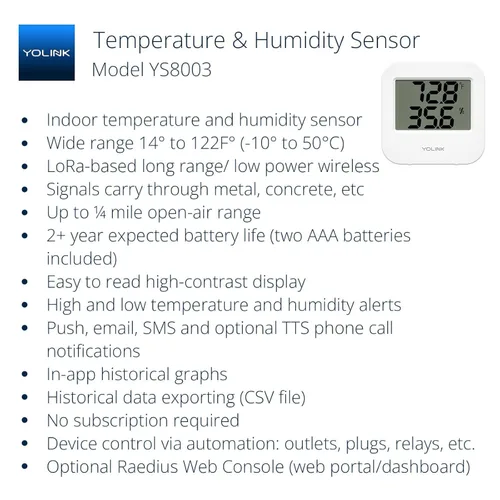 Miniatura 2 de YoLink Sensor inalámbrico inteligente de temperatura y humedad, amplio rango de temperatura para refrigerador, invernadero, jaula de mascotas