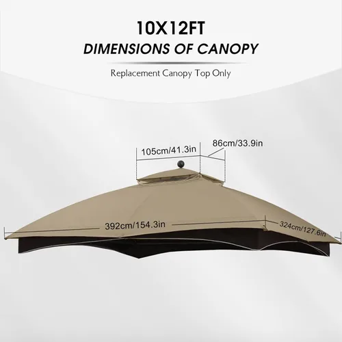 Miniatura 2 de MASTERCANOPY Toldo de Repuesto Superior para Cenador Lowe's Allen Roth de 10 x 12 pies #GF-12S004B-1 (Caqui, Poliéster)