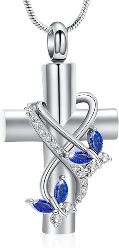 Miniatura 46 de Imrsanl Collar de urna de cruz de mariposa para cenizas, hombres y mujeres, joyería de cremación, colgante de cenizas para cenizas conmemorativas