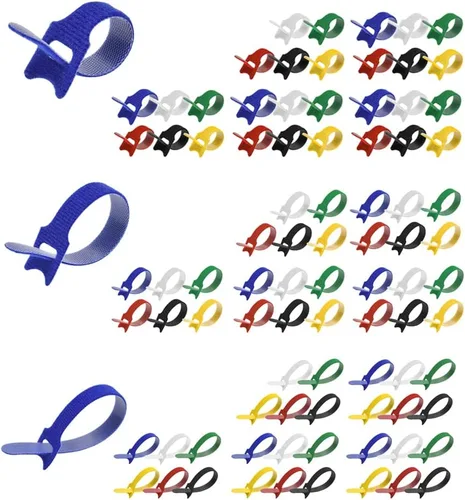Miniatura 10 de Bridas de sujeción multicolor reutilizables de 4 pulgadas (paquete de 60 unidades)