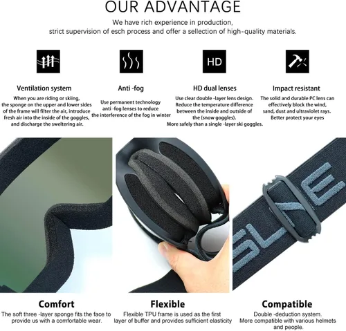 Miniatura 5 de SPOSUNE Gafas de esquí y nieve, resistentes al viento, antivaho, protección UV para hombres y mujeres, motocross, motocicleta, ATV, todoterreno, OTG