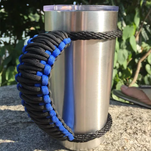 Miniatura 21 de MOCE Mango de paracaídas hecho a mano para vaso Yeti/Rtic/Ozark Trail Rambler de 30 onzas. Morado/Blanco Violeta/Blanco