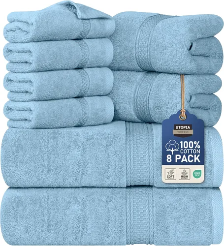 Miniatura 30 de Utopia Towels - Juego de toallas de 8 piezas, 2 toallas de baño, 2 toallas de mano y 4 para la cara, 100% algodón hilado en anillo, 600 GSM, Beige