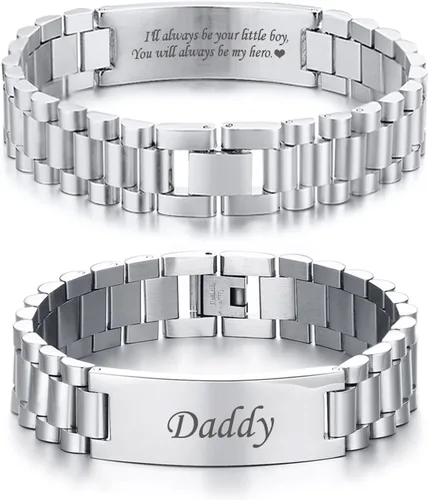 Miniatura 20 de VNOX Correa de reloj masculina de acero inoxidable, pulsera de eslabones personalizada, regalo de joyería para hombres, papá, padre, marido, novio
