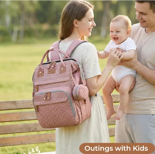 Miniatura 7 de Mochila para pañales con cambiador, bolsa de bebé de viaje multifunción, bolsa de bebé impermeable, bolsa de mamá de gran capacidad, bolsa de Rosa