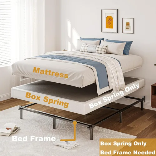Miniatura 5 de Base de cama de metal de 9 pulgadas, tamaño matrimonial, compatible con la mayoría de colchones o somier, base de cama de soporte de 9 patas