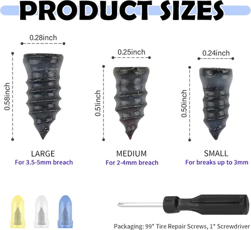 Miniatura 2 de 100PCS Tire Plugs Kit,Professional Tire Repair Rubber Nail Kit with 3 Sizes for Car/SUV/Truck Emergency Repair,Fast Self-Service Screw in Tires
