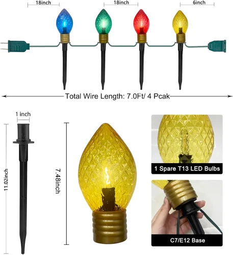 Miniatura 2 de Luces de camino de Navidad Jumbo C9 para exteriores, luces de Navidad jumbo de 7 pies con estacas de marcador de camino y 4 bombillas LED