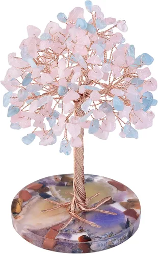 Miniatura 9 de mookaitedecor Árbol de cristal de aguamarina natural con base de ágata, árbol de dinero de la suerte, decoración de Feng Shui para el hogar
