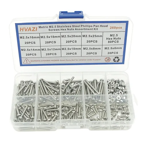 Juego de tornillos Phillips de cabeza plana métricos M2.5 de acero inoxidable y tuercas (M2.5)