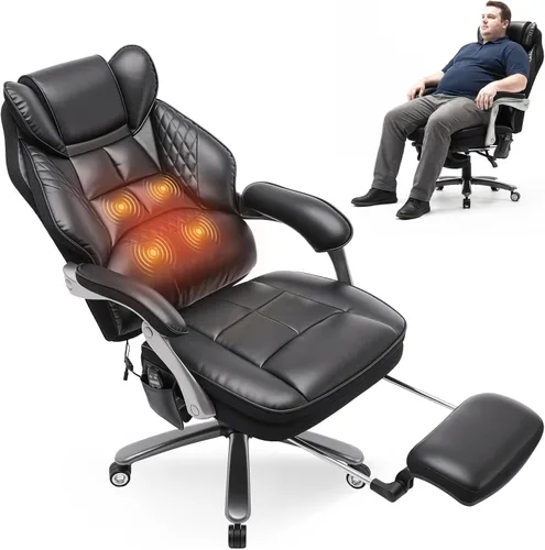 Miniatura 10 de Silla de oficina de masaje de 500 libras con reposapiés, 6 puntos de vibración y calor, sillas de escritorio de oficina en casa, silla de oficina