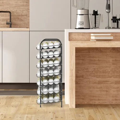 Miniatura 4 de DOMYDEVM Organizador de latas, organizador de almacenamiento de latas de 7 niveles, soporte negro para bebidas con capacidad para 84 latas