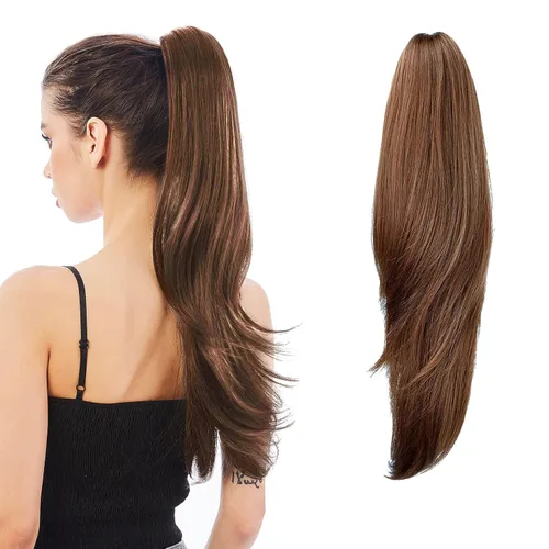 Miniatura 26 de Extensión de Cola de Caballo, Extensión de Cabello con Garra Larga de 20", Piezas de Cabello Sintético Ondulado Liso con Clip en Peluca de Cola