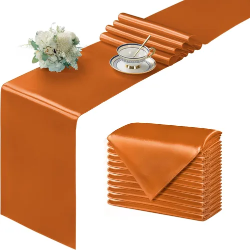 Miniatura 18 de Manyshofu 24 Piezas Caminos de Mesa de Satén Plateado – Tamaño Largo de 12 x 108 Pulgadas, Decoración de Camino de Mesa para Fiestas Brillante