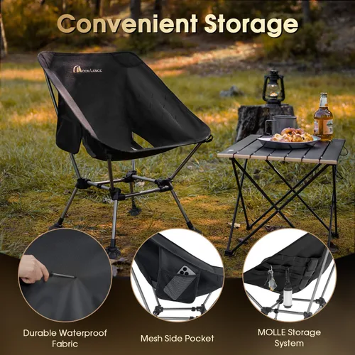Miniatura 5 de MOON LENCE Silla de camping Plus, comodidad y tamaño mejorados, aún compacta y ligera, silla portátil plegable para mochilero y senderismo, Negro