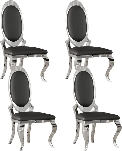 Miniatura 46 de Juego de 2 sillas con 2 sillas de comedor de piel sintética blanca, silla de cocina moderna con respaldo ovalado y patas de acero inoxidable