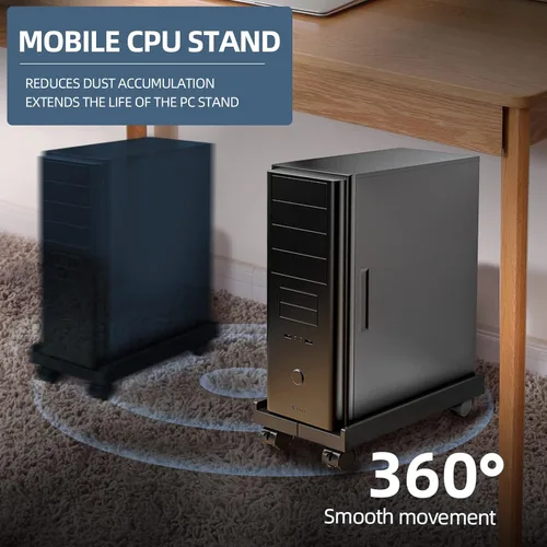 Miniatura 6 de BYMECOST Soporte de torre ajustable para computadora, soporte de PC para CPU móvil con 4 ruedas giratorias que se adapta a la mayoría de PC debajo