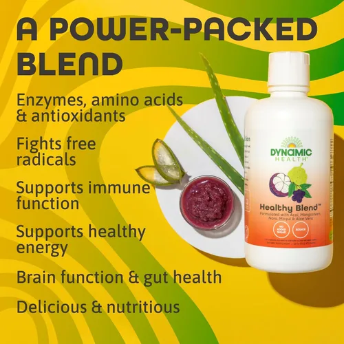 Miniatura 4 de Dynamic Health Mezcla saludable con acai, mangostán, noni, maqui y aloe vera, sin aditivos, apoyo del sistema inmunológico, antioxidante, vegano