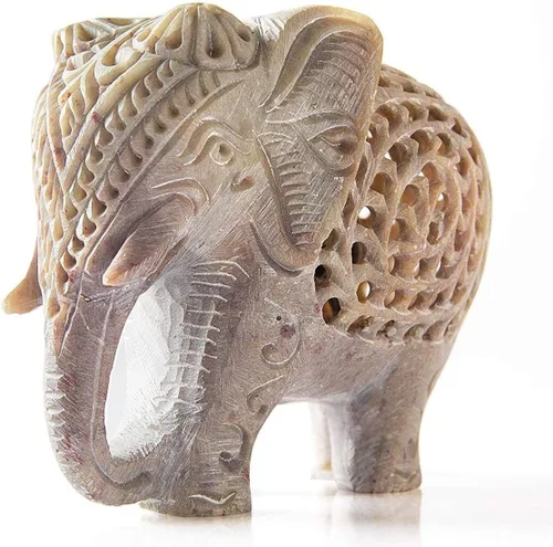 Miniatura 4 de Estatuilla de elefante tallada con escultura de elefante madre con estatua interior de bebé de 4 pulgadas, hecha a mano en Jali o calado de un solo