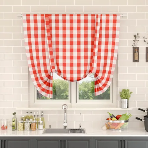 Miniatura 46 de Cenefas de cortina para ventana de 16 pulgadas de largo, 2 paneles de cuadros búfalo, cortinas pequeñas con bolsillo para barra, estilo clásico