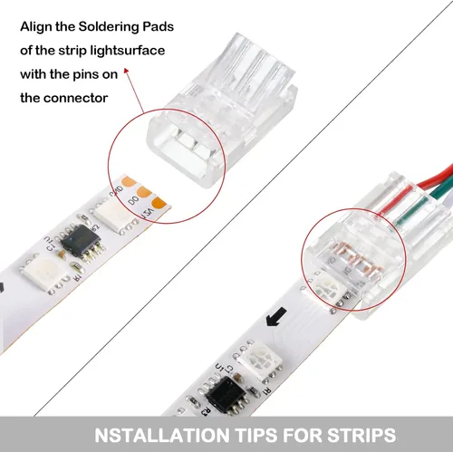 Miniatura 5 de Flutesan 20 piezas 3 pines 10mm conectores de tira de luz LED sin soldadura, conectores de iluminación de pista transparente para tira de luz RGB