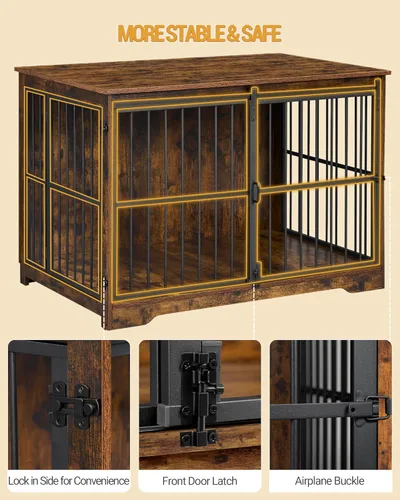 Miniatura 5 de Hzuaneri XL Jaula Grande para Perros, Mueble de Perrera de Interior de 44.1" con Puerta de Granero, Jaula Alta de Madera para Perros, Jaula Marrón