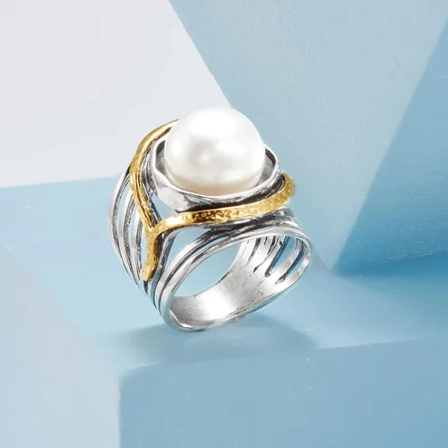 Miniatura 5 de Ross-Simons Pearl or Gemstone Openwork Ring in Silver and 14kt Yellow Gold