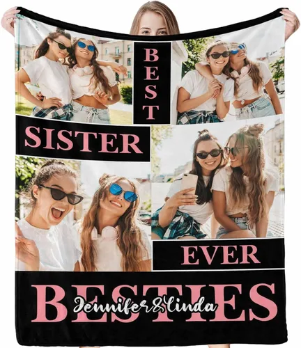 Miniatura 16 de Regalos para hermanas de hermana manta con collage de fotos, mantas de fotos personalizadas para hermanas, mejores amigas, mujeres, manta de amistad
