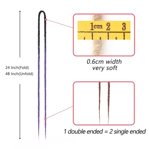 Miniatura 4 de Leeven Extensiones sintéticas de rastas de 24 pulgadas de doble extremo, de negro a morado, delgadas, 10 hebras, hechas a mano, 0.6 cm de ancho