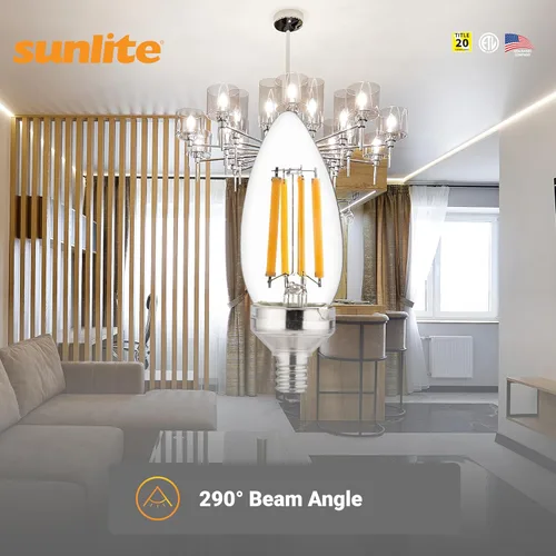Miniatura 3 de Sunlite 81336 Bombilla LED Edison B11 con punta de torpedo, 7.5 vatios (equivalente a 60 W) 810 lúmenes, base de candelabro E12, regulable