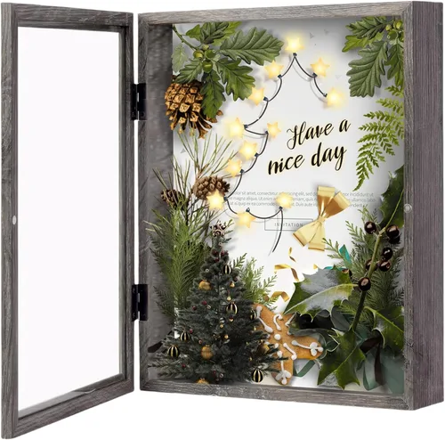 Miniatura 9 de Muzilife Marco de Fotos Caja de Sombra de 11 x 11 pulgadas - Vitrina Cuadrada de Madera y Vidrio con Interior Profundo de 2.16 pulgadas, Lista