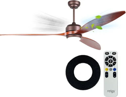 Miniatura 9 de reiga - Ventilador de techo de madera de nogal de 65 pulgadas con luces y control remoto, motor DC reversible silencioso, alto flujo de aire